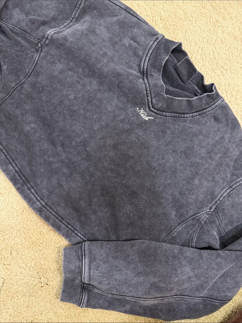Kith faded charcoal gray crewneck with cream logo